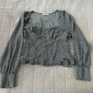 Abercrombie & Fitch Long Sleeve Button-Through V-Neck Top